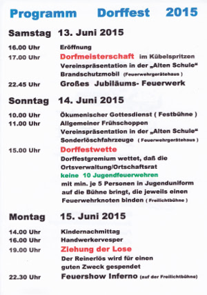 Programm 15. Obereschacher Dorffest